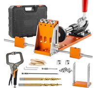 SucceBuy Pocket Hole Jig Kit, 34 pièces avec pince C de 11 pouces, dispositif, mèches étagées, clés, bagues d'arrêt, embouts d'entraînement carrés, boîte à outils pour projets de bricolage et de menui