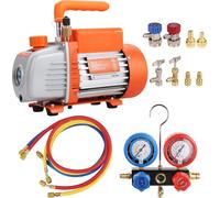 SucceBuy Pompe à vide 1/5 HP 3.5 CFM AC & kit manomètre, pompe à air CVAC à palettes rotatives à un étage, kit réfrigérant A/C avec tuyau tricolore & sac de transport, pour R134a, R1234yf