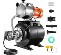 SucceBuy Pompe de puits plate 1,6 CV avec réservoir sous pression de 5 gallons, 1320 GPH, amplificateur d'arrosage automatique, pressostat 30/50 PSI, tête de pompe en acier inoxydable pour jardin d'in
