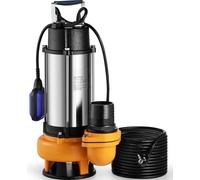 SucceBuy Pompe immergée, 2200W 60000L/H, 10m de câble, interrupteur automatique à flotteur, acier inoxydable, pour eau sale/pure, drainage d'inondations, bassins de jardin, piscines, jacuzzis