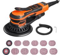 SucceBuy Ponceuse excentrique 5 & 6 pouces, 350 W sans balais, 10.000 PRM, Ponceuse excentrique électrique 6 vitesses avec 20 papiers abrasifs, raccord pour poussière et flexible pour le travail du bo