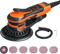 SucceBuy Ponceuse excentrique 6 pouces, 350 W sans balais, 10.000 PRM, Ponceuse excentrique électrique 6 vitesses avec 10 papiers abrasifs, raccord à poussière et flexible pour le travail du bois