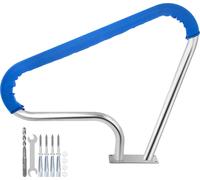 SucceBuy Pool Rail 39x32" 304 Acier inoxydable Argent Piscine main courante 250LBS capacité de charge avec poignée bleue couverture