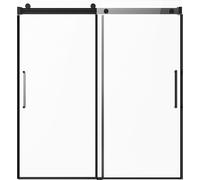 SucceBuy Porte coulissante de baignoire sans cadre, 56-60 pouces L x 60 pouces H, porte de douche en verre, verre trempé, finition chromée, salle de bains