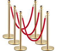 SucceBuy Poteau de barrage en acier inoxydable, cordes de velours rouge de 1,5 m de long, poteau avec boules dorées en haut, barrière rouge pour fêtes, mariages, théâtre, expositions, billetterie