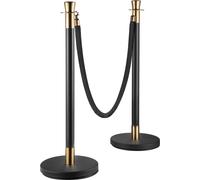 SucceBuy Poteau de contrôle de foule, lot de 6, livré avec une corde de velours noir de 1,5 m, barrière de contrôle de foule noire avec socle stable en béton et métal - facile à connecter et à assembl