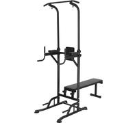 SucceBuy Power Tower avec banc, barre de traction réglable en 10 positions, station de dips, banc amovible, appareil de fitness multifonctionnel à domicile, 200 kg, dossier, protège-coudes