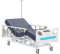 SucceBuy Premium Lit d'hôpital électrique à 3 fonctions, lit de soins intensifs avec matelas, tige porte-sérum, commande manuelle, capacité de charge de 200 kg, roulettes à frein