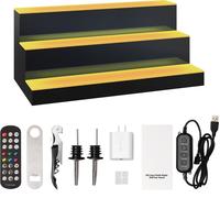 SucceBuy Présentoir à 3 niveaux pour bouteilles d'alcool de 24 pouces avec LED, support à whisky, étagère de bar commerciale éclairée pour la maison, éclairage multicolore, avec télécommande sans fil