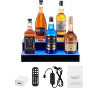 SucceBuy Présentoir de bouteilles d'alcool éclairé par LED, 16 pouces, 2 niveaux d'étagères commerciales de bar d'intérieur, étagères à boissons en acrylique avec télécommande RF et contrôle par appli