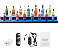 SucceBuy Présentoir de bouteilles d'alcool éclairé par LED, 60 pouces, étagère de bar maison commerciale à 2 niveaux, support à 2 niveaux, étagères à boissons en acrylique avec télécommande RF et cont