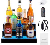 SucceBuy Présentoir de bouteilles d'alcool éclairé par LED, étagère de 16 pouces à 3 niveaux pour le bar domestique commercial, support à whisky à 3 niveaux, étagères à boissons en acrylique avec télé