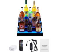 SucceBuy Présentoir de bouteilles d'alcool éclairé par LED, étagère de 16 pouces à 4 niveaux pour le bar domestique commercial, support d'étagère à whisky à 4 niveaux, étagères à boissons en acrylique