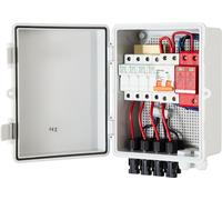 SucceBuy PV-Combiner-Box, combineur solaire à 4 branches avec fusible de 15 A, disjoncteur de 63 A, parafoudre, boîtier en plastique ABS pour système de panneaux solaires On/Off-Grid, indice de protec