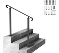 SucceBuy Rampe en fer forgé pour 1-2 marches, rampe d'escalier réglable pour l'extérieur, rampe de transition noire pour escaliers en béton ou en bois avec kit de montage