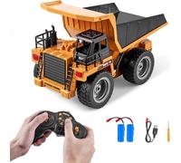 SucceBuy RC Camion benne, véhicule de construction à 9 canaux à l'échelle 1:18 avec 2 batteries rechargeables, plateau métallique et lumière, jouet RC idéal pour les enfants à partir de 8 ans