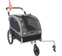 SucceBuy remorque à vélo pour chiens, capacité de charge de 40 kg, poussette 2 en 1, cadre facilement pliable, attelage universel, réflecteurs, drapeau, noir/gris