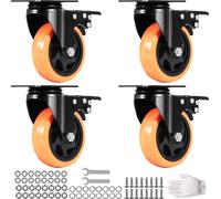 SucceBuy Roulettes pivotantes 4 pouces avec plaque, jeu de 4, roulettes bruyantes haute performance en PVC, système de verrouillage A/B, capacité de charge de 350 lbs par roue, roues ne laissant pas d