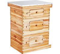 SucceBuy Ruche 30 cadres Starter Kit, bois de cèdre recouvert de cire d'abeille, 2 ruches profondes + 1 moyenne, ruche Langstroth avec fenêtres acryliques transparentes
