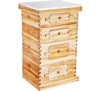 SucceBuy Ruche 40 cadres Starter Kit, bois de cèdre recouvert de cire d'abeille, 2 ruches profondes + 2 ruches moyennes, ruche Langstroth avec fenêtres acryliques transparentes
