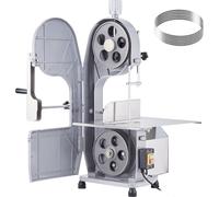 SucceBuy scie à ruban électrique commerciale pour viande, 1100 W scie à os pour plan de travail en acier inoxydable, surface de travail 19,3 x 15 pouces, épaisseur de coupe 0,16 - 7,9 pouces, 5 lames