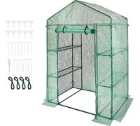 SucceBuy Serre d'entrée, 4,6 x 2,4 x 6,7 ft avec étagères, montage rapide, zone PE haute résistance, portes & fenêtres, cadre acier pour plantes et stockage, vert