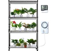 SucceBuy Serre d'intérieur avec lumière de croissance, 4 niveaux, étagère LED 180 W avec couvercle et minuterie, support de plantes portable pour la germination des graines, 89,9 x 35,9 x 149,9 cm