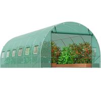 SucceBuy Serre tunnel accessible, 6,8 x 2,8 x 2,0 m, serre en film plastique avec châssis en acier galvanisé, couverture verte en PE, porte à fermeture éclair et 12 fenêtres en filet pour l'extérieur
