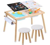 SucceBuy Set de table et de chaises sensorielles pour enfants, en bois avec 2 tabourets et des récipients - cadeau