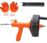 SucceBuy Spirale de nettoyage de tuyaux de 25 pieds, spirale de nettoyage de tuyaux automatique avec embout de perçage, déboucheur pour cuisine, bain, douche, lavabo avec tuyau de protection et gants