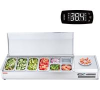 SucceBuy Station de préparation d'épices réfrigérée - 155 W, 8 casseroles, acier inoxydable 304, grille de protection, CE, plan de travail