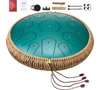 SucceBuy Steel Tongue Drum, 14 pouces & 15 notes, tambour de régie en do majeur, tank drum avec 2 baguettes & sac de transport, pour yoga & cours de musique, vert