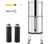 SucceBuy Système de filtration d'eau par gravité, unité de plan de travail en acier inoxydable 2.25G 304, filtre le plomb et jusqu'à 99% de chlore, 2 filtres à charbon, robinet de niveau d'eau et supp