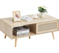 SucceBuy Table basse en rotin, table rectangulaire moderne de 42 pouces de style mid-century, espace de rangement à 2 niveaux de style boho, pour le salon, la chambre à coucher et les petits espaces