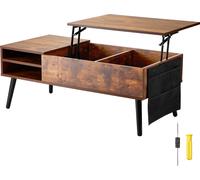 SucceBuy Table basse lift-top, table rectangulaire de 39,4 pouces avec poches de rangement supplémentaires, table basse pop-up pour le salon, marron