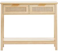 SucceBuy Table console en rotin avec 2 tiroirs, porte coulissante en rotin naturel, table basse d'entrée pour le salon, le bureau, le mur de télévision, matériau écologique