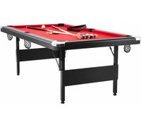 SucceBuy Table de billard 7 ft, portable, pliable, boules, queues, craie et brosse incluses, noir avec tissu rouge, parfait pour la salle de jeux familiale