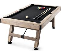 SucceBuy Table de billard 7 pieds, table de billard avec pieds réglables, boules, queues, craie et brosse incluses, cadre en bois avec toile noire, parfait pour salle de jeux, famille, enfants et adul