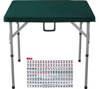 SucceBuy Table de mahjong pour 4 joueurs avec 144 pièces de mahjong et 3 dés, table de domino pliable en deux avec surface verte résistante à l'usure et poignée de transport