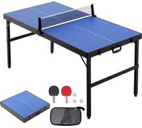 SucceBuy Table de ping-pong de taille moyenne, MDF d'intérieur, pliable, portable, jeu de ping-pong, avec filet, 2 raquettes, 3 balles, sac de transport, poignée, aucun assemblage nécessaire, ping-pon