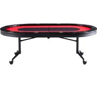 SucceBuy Table de poker pliante pour 10 joueurs, table ovale de 90 pouces pour le blackjack et le Texas holdem avec rails rembourrés et porte-boissons en acier inoxydable, table de jeu de cartes de ca
