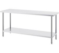 SucceBuy Table de préparation en acier inoxydable 61 x 182 x 86 cm, table robuste avec 3 marches réglables en hauteur, poste de travail commercial pour cuisine, garage, restaurant, arrière-cour