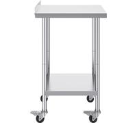 SucceBuy Table de travail en acier inoxydable, 61 x 61 x 101,6 cm, table de préparation des aliments robuste avec roulettes, réglable en hauteur pour le restaurant, la maison et l'hôtel, métal, argent