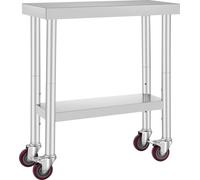 SucceBuy Table de travail en acier inoxydable, 76,2 x 30,5 x 86,4 cm, capacité de charge 318,8 kg, 4 roues, 3 niveaux de hauteur réglables