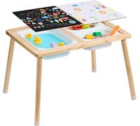 SucceBuy Table sensorielle pour jeunes enfants, 3 bacs de rangement, tableau d'activités double face, table de sable et d'eau, 120 cm, naturel