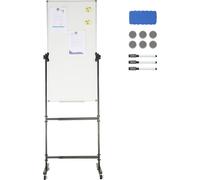 SucceBuy Tableau blanc magnétique roulant, 24x48 pouces double face Mobile Dry Erase Board, hauteur réglable avec des roues, contient 1 gomme magnétique, 3 marqueurs & compartiment mobile pour le bure