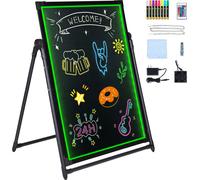 SucceBuy Tableau d'affichage LED pour messages, 32 "x24" tableau à craie éclairé, effaçable, éclairé, panneau de menu avec effet néon, planche à dessin avec 8 marqueurs à craie fluorescents et télécom