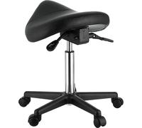 SucceBuy Tabouret de selle avec roulettes, capacité de charge 180 kg, tabouret ergonomique à roulettes, siège pivotant en cuir PU réglable en hauteur pour salon, spa, tatouage, clinique, noir