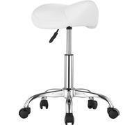 SucceBuy Tabouret de selle avec roulettes, capacité de charge 204 kg, ergonomique et réglable, cuir PU épaissi, pour salon, spa, clinique, blanc