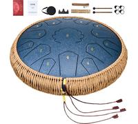 SucceBuy Tambour à languette en acier, 14 pouces et 15 notes, tambour de pluie pour le jardin, ré majeur, avec 2 baguettes et sac de transport, tambour Handpan pour les cours de musique et le yoga, bl